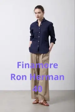 【Finamore】 ネイビー リネン 長袖シャツ　40のサムネイル