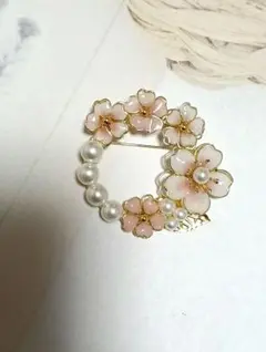 No.871ブローチM 桜のパールつきブローチ　ハレの日