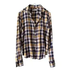 MilaOwen長袖チェックシャツ コットンリネン スキッパー ブラウス