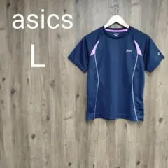 アシックス Tシャツ スポーツウエア 半袖 レディース L ネイビー×ピンク