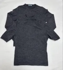 ダークグレー長袖カーディガン　半袖ニット　アンサンブル