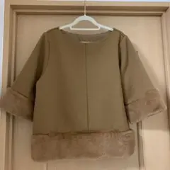 【美品】IEDIT・レディーストップス・ファー付き裏起毛・フェリシモ・五分袖・S