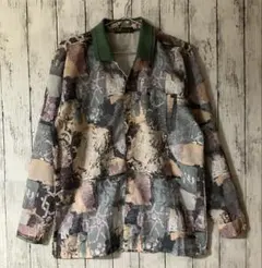 【美品 Y2K】JC Prod-uct 襟リブ 総柄 アートヴィンテージシャツM