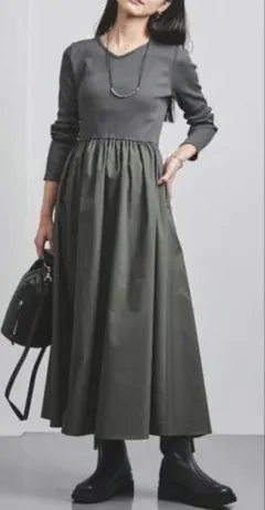 ユナイテッドアローズ　フィット&フレア2WAY　ワンピース　グリーン