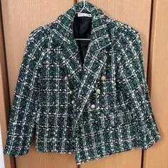 SHEIN グリーン系チェック ダブルブレストジャケット