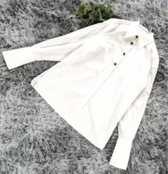 CORDIER【40】白 コットン 長袖 シャツ おしゃれボタン◎ 肩パット入り