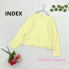 INDEX インデックス　総レース　長袖　ブラウス　花柄刺繍　L タイト　黄色
