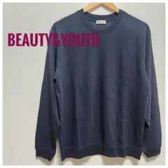 【美品】BEAUTY&YOUTH ダークブルー 長袖トップスL　秋冬定番シンプル