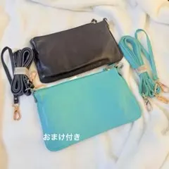 牛革　ブラック＆ターコイズ ショルダーバッグ