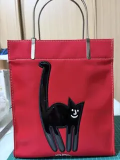 FLAT CATS" 赤色 トートバッグ 黒猫モチーフ