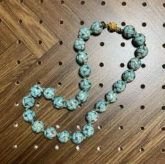 さ*き様 中国陶器製ネックレス 約13~14mm玉 ブルー系 レトロ 金具SIL