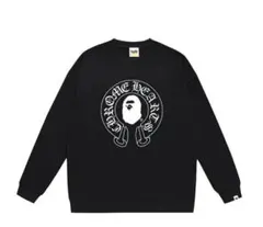 ブラック ロゴプリント 長袖トレーナー男女兼用