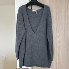 LOUNIE リブニット 深Vネック 長袖 グレー 訳あり