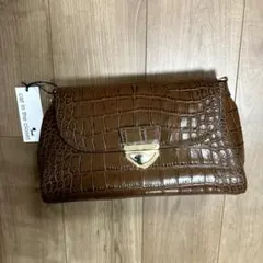 ブラウン クロコダイル風合皮 クラッチバッグ