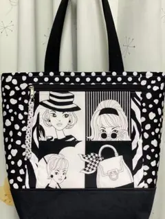 MiyakoKawaguchibyパッチワークトートバッグ白黒モノトーン4202