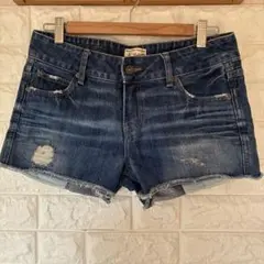 ローライズ￼デニムショートパンツ　ダメージ加工￼