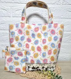 ★春らんまん★　2点セット　花かごみたいな　トートバッグ&小銭入れカードケース