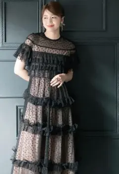 シースルードットフリルドレス　パーティードレス