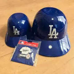大谷翔平 MLB公式ピンバッジとロサンゼルス・ドジャース ヘルメットカップセット