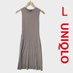 【美品】UNIQLOユニクロ コットンブレンドニットワンピース ノースリーブ L