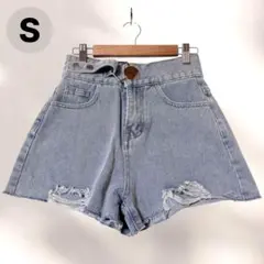 デニムショートパンツ S ダメージ加工 切りっぱなし