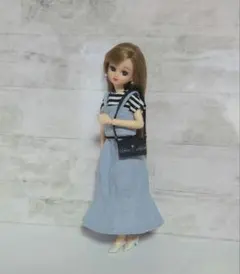 22cmドール服 襟付きカーディガン×ロールアップデニムスカート♡2点