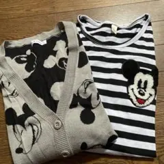 ディズニー総柄　ミッキー　カーディガン&ボーダーTシャツ　Mサイズのサムネイル
