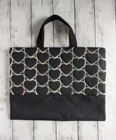 レッスンバッグ ハート柄刺繍 トートバッグ
