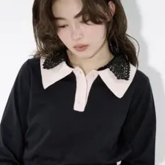 Ezick 2WAY lace collar バイカラーポロニット