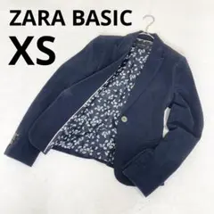 ザラベーシック ベロア テーラードジャケット 無地 ネイビー XS