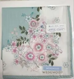WEDGWOOD 花柄 ハンカチ　ミントブルー