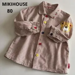 ミキハウス　長袖　チェック　シャツ　襟刺繍　くま　男の子　秋　冬　春