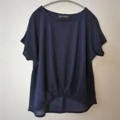 【フォロー割5%オフ❗️美品】Tシャツ　フレンチ袖　半袖　ボートネック　紺　薄手