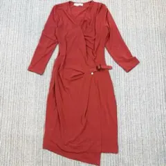 イタリア製】リナシメント 美シルエット カシュクールワンピース XS テラコッタ