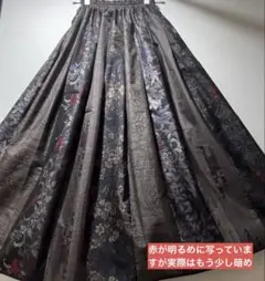 No.397 大島紬着物リメイクパッチ柄タックたっぷりスカートウエストゴム　花柄