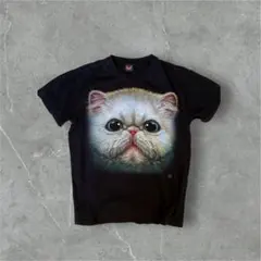 猫の顔プリント Tシャツ 黒　L ヴィンテージ　HOT ROCK