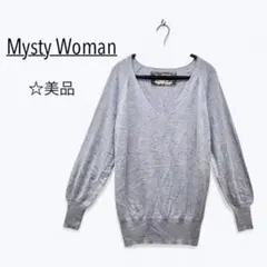 ＊ 美品 ミスティウーマン ラメ入り ブルー 広めVネック ニット 春秋冬