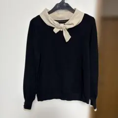 リボン付き黒、長袖ニットM