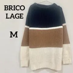 【BRICOLAGE】 ローゲージ ボーダーニット セーター 配色切替 Mのサムネイル