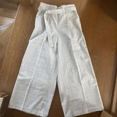 グレー系チェック ワイドパンツ リボン付き