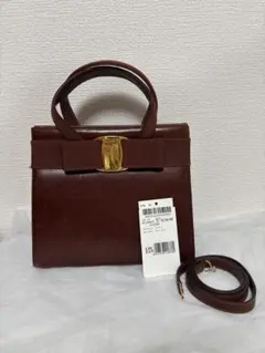 フェラガモ ヴァラリボン 2way レザー ハンドバッグ ブラウン