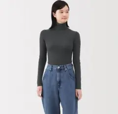 【無印良品】洗えるウールハイゲージリブタートルネックセーター（XL）