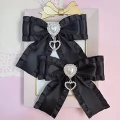 【ハンドメイド】黒色フリルリボン ヘアクリップ 量産型 地雷系 ゴシック 推し活