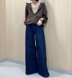 【新品】ユニクロC ローライズ ワイド ジーンズ デニム パンツ 26 ネイビー