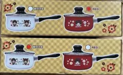 モンチッチ フタ付きホーロー鍋 16cm ホワイト・レッド2つセット