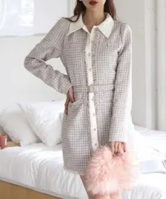 ROYAL PARTY シャツドッキングツイードミニワンピース