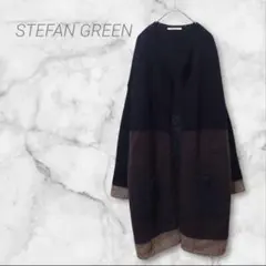 ロングカーディガン　アウター　モヘヤ　バイカラー　ボタン無し