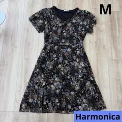 HARMONICA 花柄 半袖 ワンピース　ブラウン　Mサイズのサムネイル