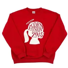 US古着 ギルダン スウェット プリント 裏起毛 Sサイズ レッド トレーナー