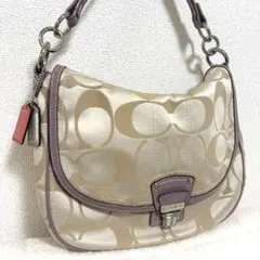 COACH コーチ ポピー メタリックシグネチャー サティーン ホーボー